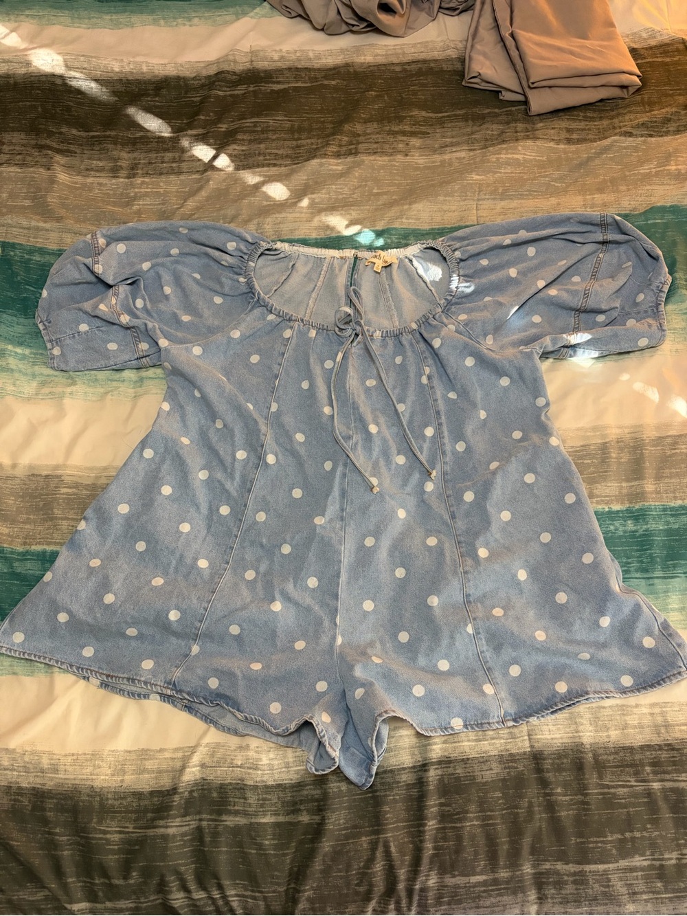 Light Blue Polka Dot Women's Romper